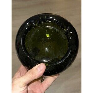 Vintage Green Ashtray Art Glass Bowl Controlled Bubble Heavy MCM